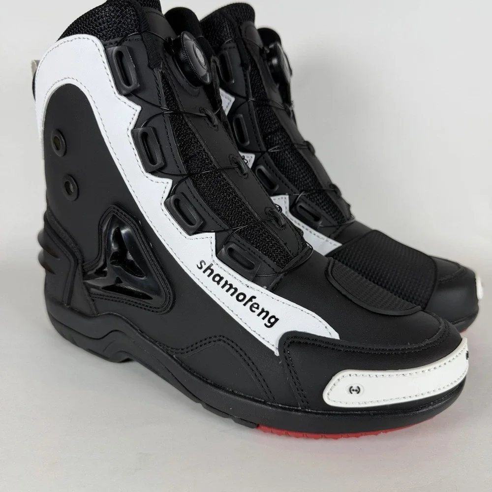 Shamofeng Motorcycle Riding Boots Black White Rotary Dial Size 41 Mens 8